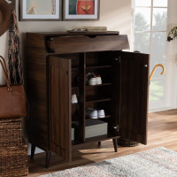 Baxton Studio SESC7003-Columbia-Shoe Cabinet Cormier Mid-Century Modern Walnut Brown finished 2-Door Wood Entryway Shoe Storage Cabinet